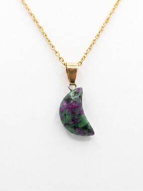 RUBY ZOISITE MOON NECKLACE (GOLD)